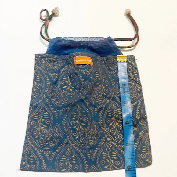 Chan Luu Drawstring Jewelry Travel or Gift Pouch Blue & Gold | 6” x 6” - Picture 9 of 9